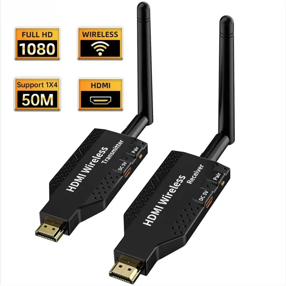 50Mไร้สายHDMI Extenderเครื่องส่งสัญญาณวิดีโอ 1 ถึง 2 3 4 1X4 สําหรับPS3/4 กล้องแล็ปท็อปพีซีทีวีโปรเจคเตอร์