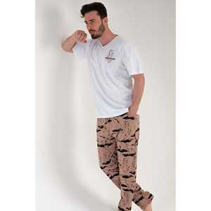 <b>Mens</b> V-Neck Short-Sleeve Silk and Cotton <b>Pajama</b> <b>Set</b> Home Wear Robe with Custom Logo Print Casual Style XL Size - Product Image 5