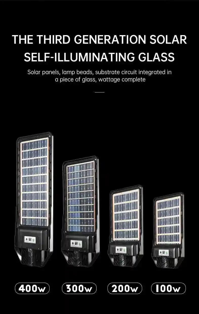 Gute Qualität Integrierte Fernbedienung aus gehärtetem Glas Aluminium 100W 200W 300W 400W Ip69 Doppelseiten Solar LED Straßen laterne