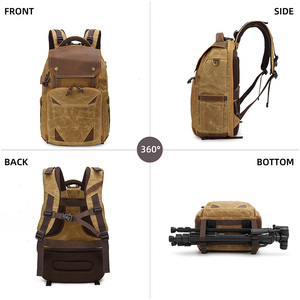 Ba lô du lịch đựng máy ảnh, laptop bằng vải bố phủ sáp da cổ điển, dung tích lớn, chuyên dụng cho nhiếp ảnh, có cổng USB - Product Image 4