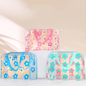 Transparent PVC Floral Cosmetic Makeup Bag Waterproof Large Capacity Portable <strong>Toiletry</strong> <strong>Storage</strong> Tote Handbag for Women Travel - Product Image 1