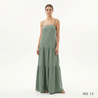 Robe longue trapèze en lin 100% à dos ouvert et volants pour femme, sans manches, style bohème plage, OEM ODM personnalisable, écologique, tailles S-5XL