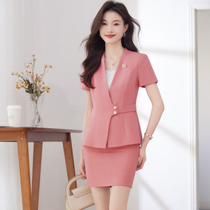 Women's Professional Summer Short Sleeve Suit Skirt Set Elegant Breathable Polyester Workwear For Hotel Receptionists Jewelry - Product Image 4