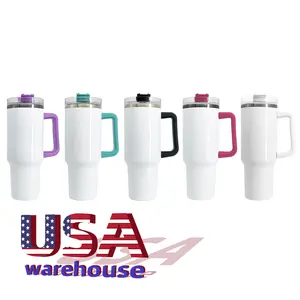 Usa Warehouse 40oz Stainless Steel Travel Coffee Cup tumbler with Colorful handle sublimation costom