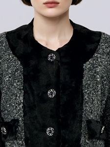 Veste en tweed <span class=keywords><strong>court</strong></span> pour <span class=keywords><strong>femme</strong></span> en duvet de canard gris, blazer d'hiver de luxe gris anthracite Cardigan en tweed rempli de duvet - Product Image 2