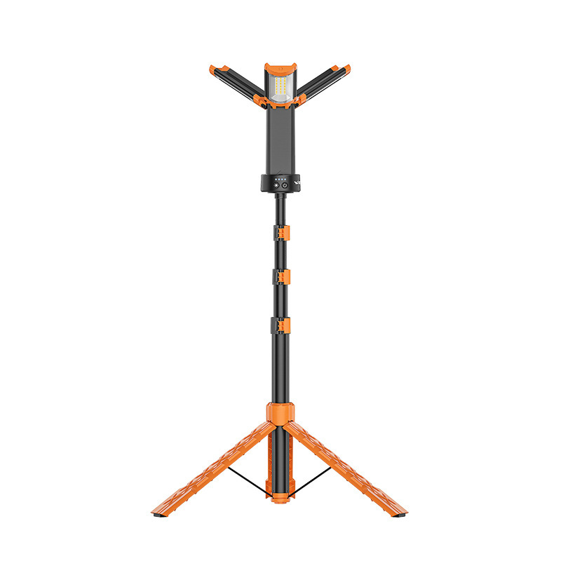 Portable Cordless LED Work Light with 67\" Tall Stand Rechargeable 3-Head Camping Lamp Detachable Tripod