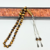 Chapelet de prière islamique Tisbiha en pierre œil de tigre 8mm 33 perles, cadeau du Ramadan, bracelet de perles, Misbaha Kaaba, chapelet musulman avec pompon