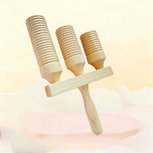 Agogo triple en bois naturel, tonalité haute-moyenne-basse, instrument musical en bois pour la maternelle et l'éducation précoce, vente en gros - Product Image 2