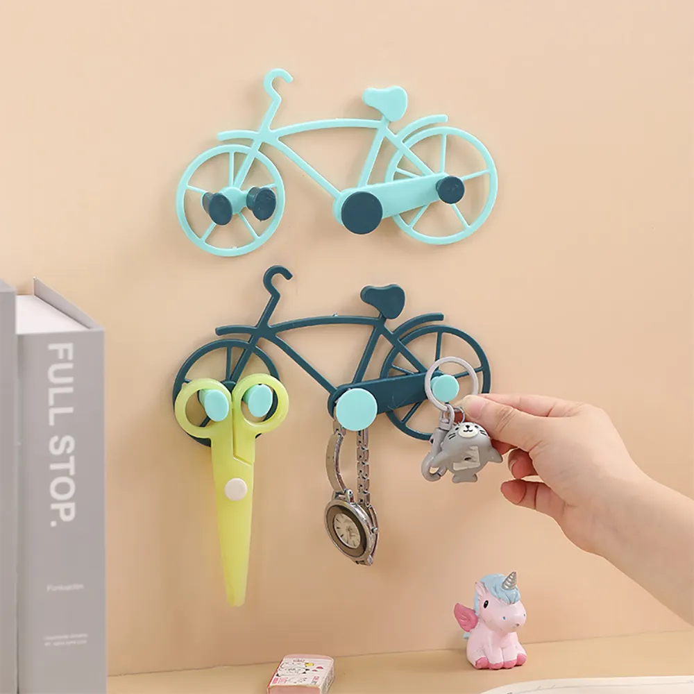 Self adhesive Key Pocket Clip Clothes Hook Creative Bicycle Shape Modeling Metal Wall Hook Hangers for Home Decor