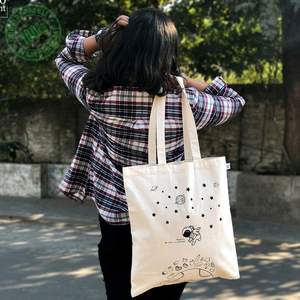Bolso de algodón con estampado japonés para mujer, bolsa de lona lisa con letras recicladas y Logo impreso, venta al por mayor - Product Image 6