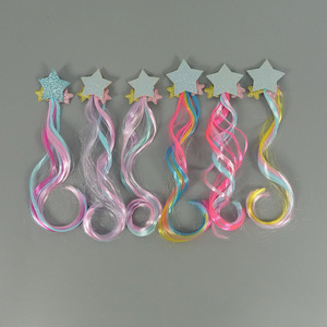 Pinza para el pelo de estrella con purpurina para niñas, con extensión de peluca rizada degradada, accesorios de pelo coloridos para fiestas y disfraces de escenario - Product Image 3