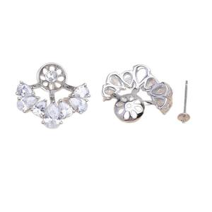 Wenchi S925 Argent Zircon Bleu Accessoires DIY Plaqué Or 14 carats 15676 Support d'oreille pour perles de 8-11mm Bijoux Perles Clou d'oreille vide - Product Image 5