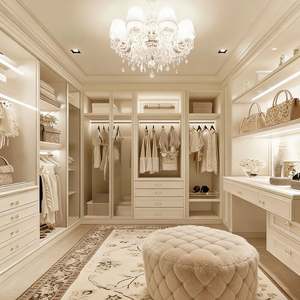 Armoire en bois massif blanc classique Balom avec portes en verre, dressing de luxe, meubles de chambre à coucher élégants à la française - Product Image 2