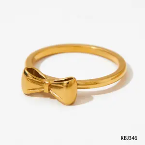 Ins desain cincin jari busur yang indah untuk wanita, cincin kupu-kupu baja tahan karat