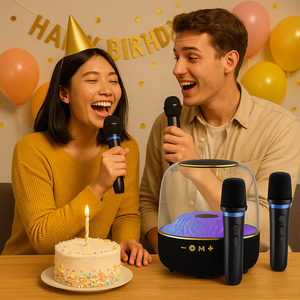 ระบบไมโครโฟนไร้สายแบบพกพา รุ่นอัปเกรดล่าสุด เสียงสเตอริโอทรงพลัง ใสบริสุทธิ์ พร้อมไฟ LED RGB สำหรับงานปาร์ตี้ - Product Image 3