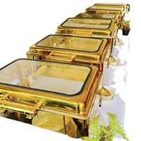 Chauffe-Plats Hydrauliques Modernes Dorés avec Couvercle Roulant pour Buffet – Présentoir Chauffant pour Aliments, Idéal Mariages, Hôtels et Restaurants – En Promotion
