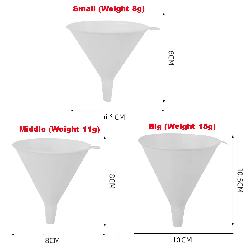 Ensemble d'entonnoirs en plastique à usage de cuisine ensemble de 3 entonnoirs en plastique blanc distributeur d'ustensiles de cuisine entonnoir emballage personnalisé sans BPA