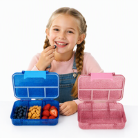 Boîte à lunch bento sans BPA à 4 compartiments, paillettes pour fille ou garçon, récipient alimentaire anti-fuite, micro-ondable, portable