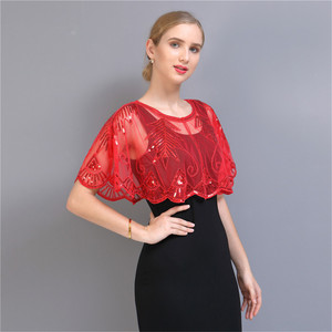 Sciarpe e Scialli Eleganti da Sera con Ricamo a Foglie in Paillettes e Rete, Collo a O, per Donna - Collezione Primavera (Vendita all'Ingrosso) - Product Image 1