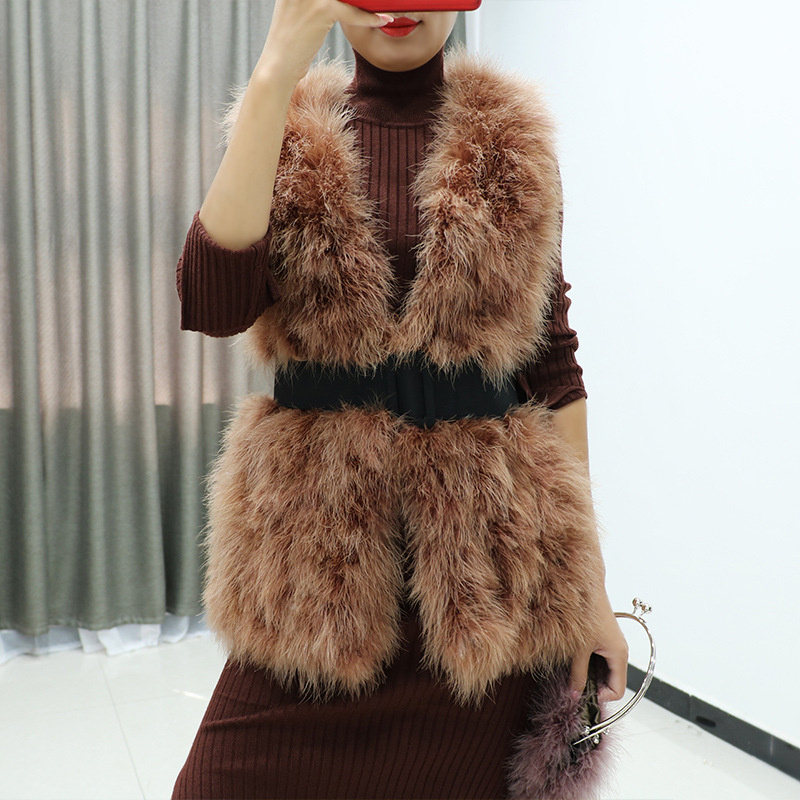 Fur Waistcoat Thin Faux Fur Vest Ostrich Feather Waistcoat Elegant