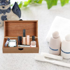 Boîte cadeau vintage en bois massif teinté avec charnières, fermoir métallique, couvercle rabattable, étui de rangement cosmétique pour rouge à lèvres, vernis à ongles, bijoux, Noël - Product Image 1