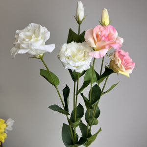 Flores Decorativas Artificiales Lisianthus <span class=keywords><strong>Eustoma</strong></span> de Tacto Real para Bodas y Hogar, 3 Cabezas, Color Blanco y Rosa, Flor de Campana China Artificial - Product Image 1