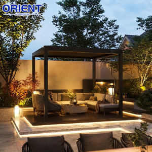 Pergola motorisée moderne en aluminium gris avec toit à lames orientables, durable, résistante aux intempéries, télécommande incluse - Product Image 6