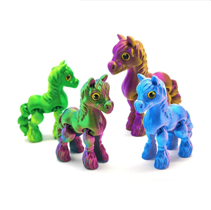 Figur Kuda Putih Kecil Pelangi Multi-Warna Ramah Lingkungan, Cetak 3D, Kartun, dengan Sendi yang Dapat Digerakkan dan Ekor yang Dapat Digoyang, Desain Kreatif - Product Image 1
