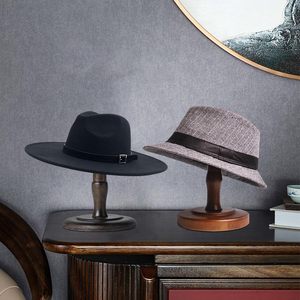 Rak Topi Meja Toko Ritel, Satu Tiang, Warna Coklat Vintage, Kayu Solid - Product Image 5