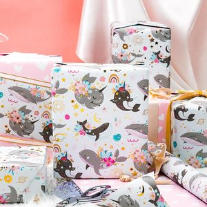 Whale Rainbow Ocean Theme Gift Wrapping <b>Paper</b> 17 Inch X 33 Feet Reversible For Baby Shower Birthday Pink Heart Design - Product Image 5
