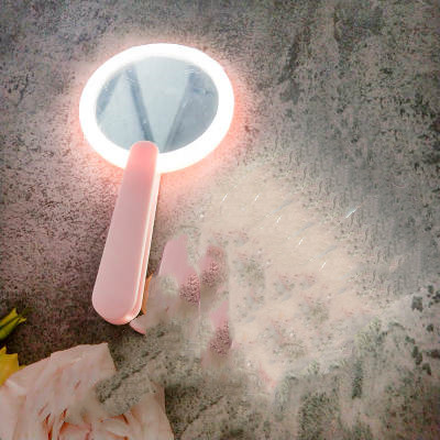 espejo de maquillaje con luz LED rosa