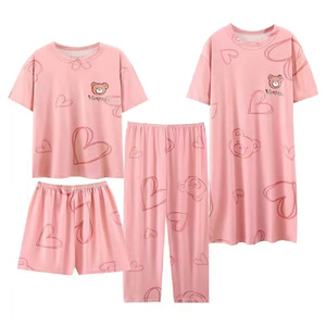 Pijamas de verano para mujer, conjunto de ropa para el hogar, pantalones de manga corta, camisón, pantalones cortos, 4 piezas, ropa de dormir para mujer - Product Image 1