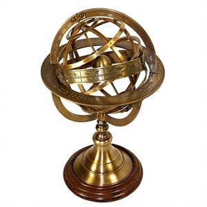 Globe céleste armillaire en laiton finition antique avec gravures zodiacales - Product Image 1