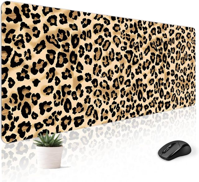 Mousepad Desk Mat Desktop Computer  XXL Long Big Kawaii Aesthetic Girly Pretty Design Women Gamer Oversized Mousepad, Leopard