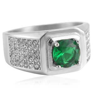 Women's Titanium Steel <b>Ring</b> With Green Gemstone And <b>Diamond</b> Accents Geometric Design Everyday Wear 210168 - Product Image 1