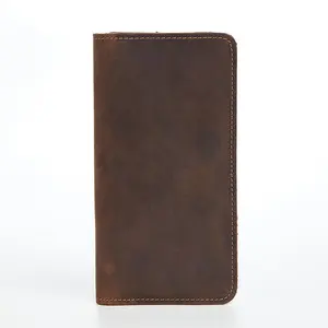 Original Crazy Horse leather Retro Leader Wallet Simple Raw Edge Long Wallet for Men