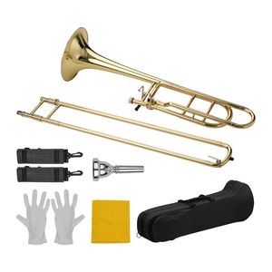 Trombone a Tiro Tenore in Si Bemolle/Fa di Livello Intermedio Aggiornato con Bocchino Custodia Guanti e Panno per la Pulizia - Product Image 3
