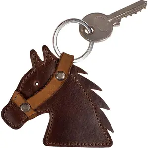 Venta al por mayor personalizado Saffiano de cuero real Animal caballo llavero