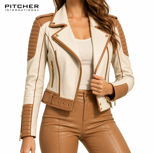 <b>Womens</b> Biker Leather <b>Jacket</b> Wholesale Supplier <b>for</b> US Retailers <b>Womens</b> Cropped Leather <b>Jacket</b> OEM Bulk - Product Image 2