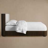 Muebles de Dormitorio Clásicos de Alta Calidad, Estructura de Cama Tapizada en Madera Sólida, Cama Queen/King Size con Tapicería de Tela