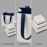 Ensemble boîte à bijoux et sac bicolore avec poignée en ruban bleu marine et insert en velours, impression personnalisée pour mariages et cadeaux, vente en gros