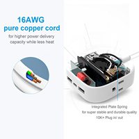 Regleta de Viaje PowerLot con Enchufe Plano ETL para Cable de Extensión de 6 Pies, PD 20W USB-C, Regleta Inteligente de 3 Tomas