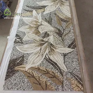 Doğal taş beyaz bitki desen mozaik iç zemin madalyon duvar karosu tasarımı