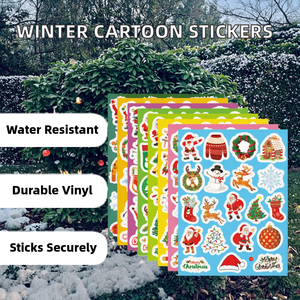 Pegatinas Adhesivas de Vinilo Impermeables de Invierno con Dibujos Animados, Decoraciones para Ventanas con Forma Hexagonal, Etiquetas de Embalaje de Árbol de Navidad de Papá Noel - Product Image 2