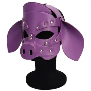 Grappig Dier Varken Cosplay Lederen Full Face Capuchon Hoofd Masker Open Ogen Hoofddeksels Voor Bdsm Bondage Erotisch Paar Flirten Speelgoed