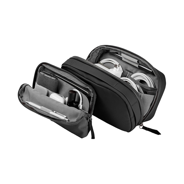 2-in-1 Tech Organizer Waterproof Polyester Electronic Accessory for Mobile ,Laptop Portable PowerBank , Charger Cables Zipper