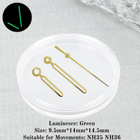 Aiguilles de montre modifiées 9,5x14x14,5 mm, 3 aiguilles, luminescence verte, pour mouvements Seiko NH35/NH36/NH38/NH70/4R/7S