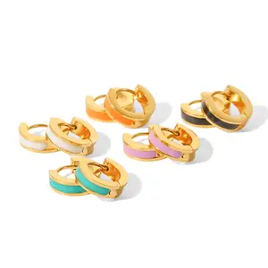 Custom Luxury Enamel Hoop Earrings Fashion Stainless Steel Jewelry Colourful Hypoallergenic Statement Glitter Enamel Earrings