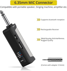 Système de microphone de karaoké dynamique sans fil UHF rechargeable à double micro avec contrôle des aigus, des basses et de l'écho - Product Image 2