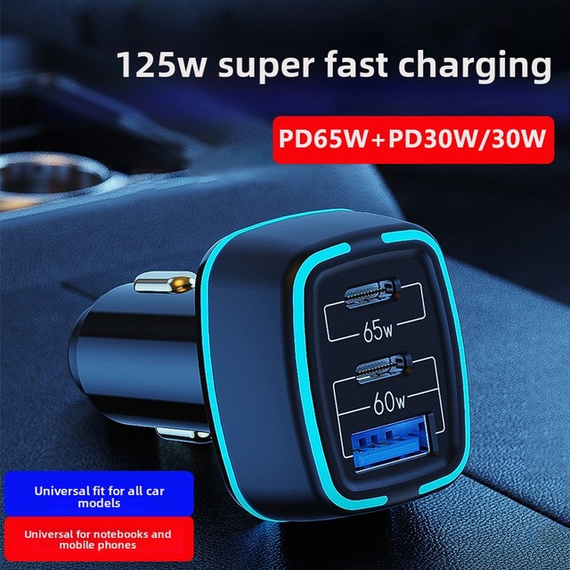 Car Charger Type-C Dual-Port 65W Super Fast Charging Laptop Cigarette Lighter Adapter Plug